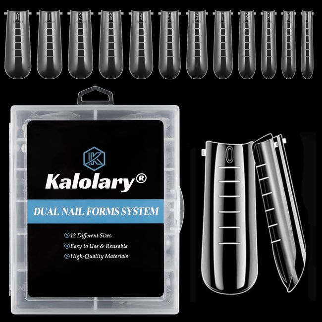 Kalolary 120PCS Clear Dual Nail System Form UV Gel Acrylic Nail Mold Full Cover Fasle Nail Tips Nail Extension Nail Art Manicure Tools