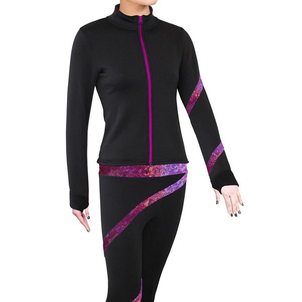 NY2 SPORTSWEAR Figure Skating Polartec Polar Fleece Spiral Jacket (Hologram Foil Fuchsia, Child Large)