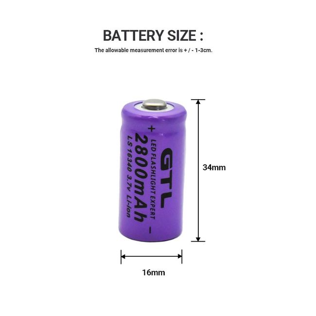 2x 3.7V 2800mAh Lithium Li-ion 16340 Battery CR123A Rechargeable Batteries