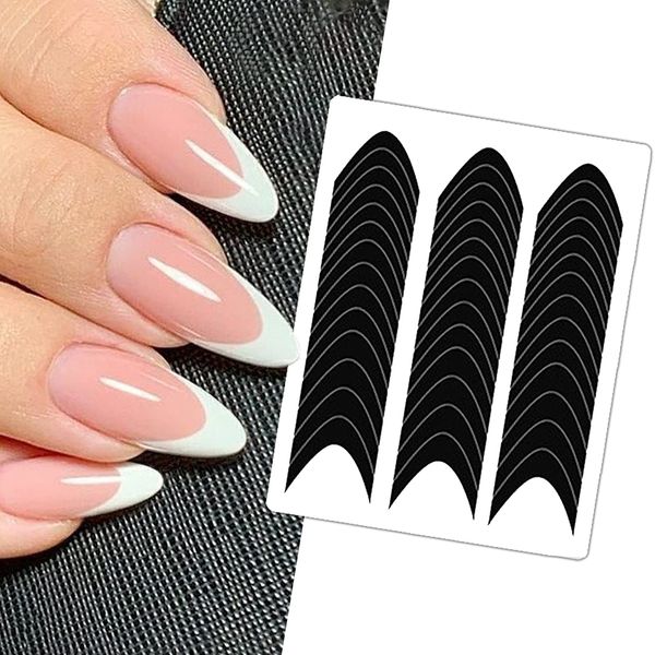 36 Sheets 1512 Pcs French Tip Nail Guides, Self-Adhesive French Smile Manicure Strip Stickers for Edge Auxiliary Black DIY Decoration Stencil Tools(Moon Shape Design)