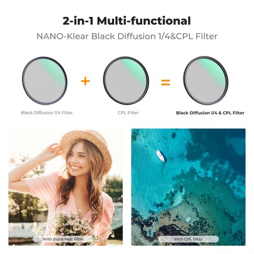 K&F Concept 46mm Black Diffusion 1/4 & Circular Polarizing in-1 Filter Pro Mist Cinematic Polarizer Effect Filter with 18-Layer Coating for Camera Lenses (K-Series)