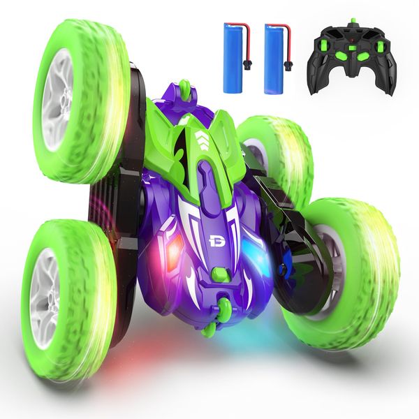 DEERC DE87 RC (Remote Control) Car, Stunt Car, For Kids, 4WD, 360° Rotation, Double-Sided Driving, Jumping, Off-road, With 2 Batteries, 40 Min Runtime, 2.4 GHz Wireless Control, Japan Certified, Gift