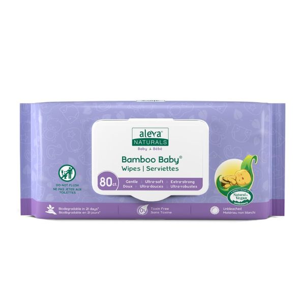 Aleva Naturals Bamboo Baby Wipes, Perfect for Sensitive Skin, Extra Strong and Super Soft, Natural and Organic Ingredients, Certified Vegan, Original, 80 Count (Pack of 6)