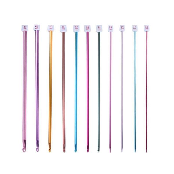 OKUSU-JP Afghan Knitting Needles Crochet 11 Pieces, Colorful Lace Needles, Knitting Rods, Aluminum Hooks, Knitting Tools, DIY Crafts, Sweater, Scarf, Hat, Knitting Needles Set, Length 10.6 inches (27 cm)