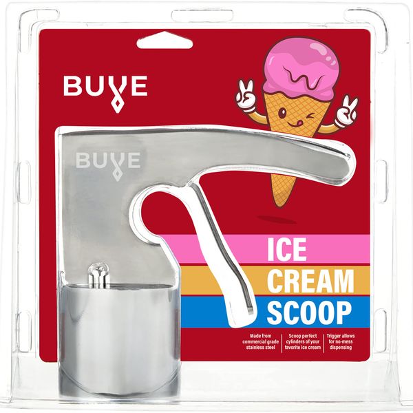 Ice Cream Scoop - Stainless Steel, Old Time Cylindrical Design with Spring-Powered Trigger for Easy Release | Easy to Clean | Big Volume Scoops | Old Fashioned Nostalgic Ice Cream Scooper