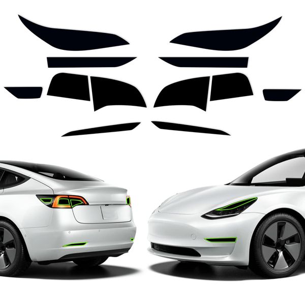 Precut Vinyl Overlay Tint Kit Film Fit for Tesla Model 3 Headlight Eyelid Taillight Fog Lights Reflector with Gloss Dark Smoke Wrap Cover Vinyl Decals Exterior Parts and Accessories