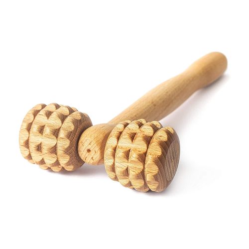 Tuuli Accessories T-shape massager massage roller with handle maderotherapy face massager body massage made of wood