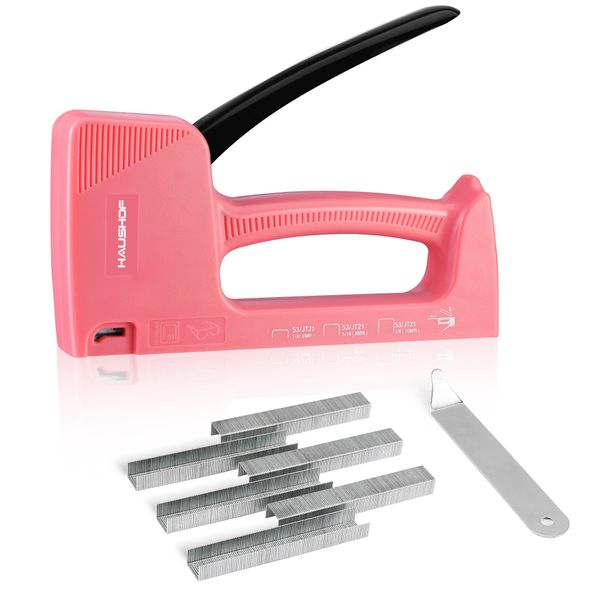 HAUSHOF Light Duty Staple Gun, Upholstery Staple Gun with 800PCS JT21 Staples and Stapler Remover, Pink Staple Gun Kit fits JT21 Staple of 1/4'', 5/16'' & 3/8'' for Classroom, Crafts, DIY, Decoration