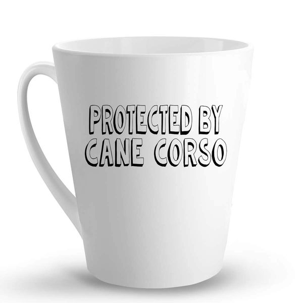 Makoroni - PROTECTED BY CANE CORSO - 12 Oz. Ceramic LATTE MUG Coffee Drinking Cup, DesP91