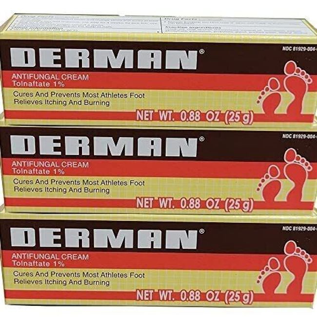 Derman Antifungal Cream for the Treatment of Athlete's Foot 3 Pack 0.88 Ounce