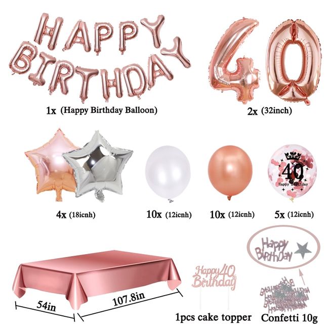Rose Gold Happy Birthday Balloons Adult Women Party Decorations