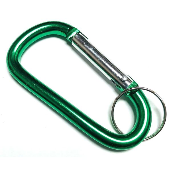 6pc 3" Aluminum Carabiner D Shape Buckle Pack Spring Snap Keychain Clip Hook GRN
