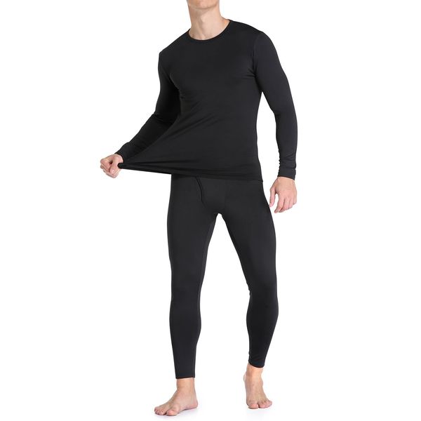 WEERTI Thermal Underwear for Men Long Johns Mens with Fleece Lined, Base Layer Men Cold Weather Top Bottom (Black M)