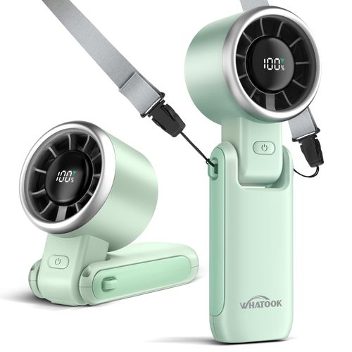 WHATOOK Portable Handheld Turbo Fan: Mini Fans with 5 Gear Wind, 4000mAh Battery Operated Rechargeable, Up to 12 Working Hours, 3 IN 1 Hand Fans for Outdoor, Travel, Working, Shopping (Green)