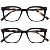 OPULIZE KOI Reading Glasses 2 Pack - Large Rectangular Frame - Black - Mens Womens - Spring Hinges - RR50-1 - +2.00