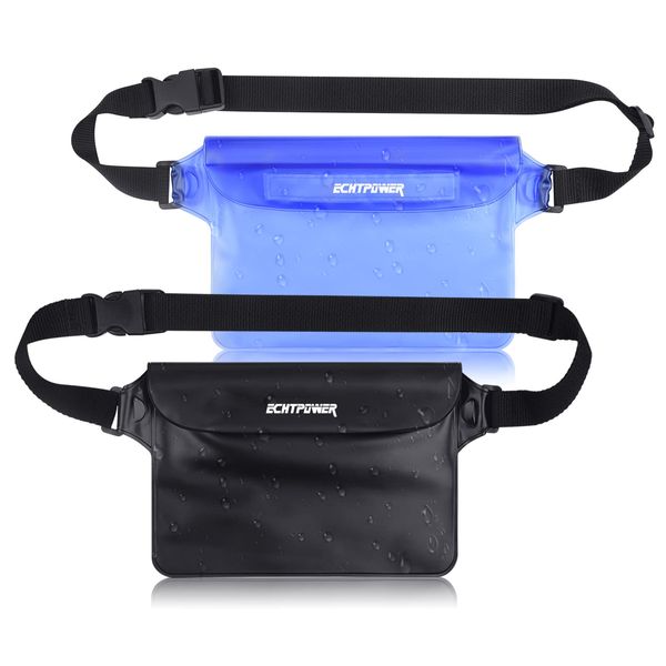 2-Pack Waterproof Pouch Bag with Waist Strap, ECHTPower Waterproof Fanny Pack, Dry Bag with Adjustable Belt for Beach Bulk Swimming Kayaking Floating Boating Fishing Hiking Pool Water Park