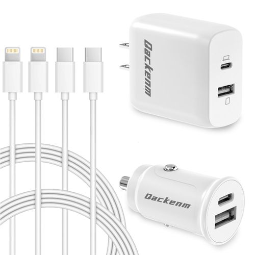 Qackenm 65W USB C Dual Port Fast Wall Charger Block, Car Charger Fast Charging + 2pcs 6.6FT Cable + 60W Dual USB C Car Lighter Charger for iPhone 16/15/15 Plus/15 Pro, iPad Pro/Air/Mini, Pixel 8/7/6
