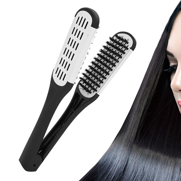 Professional Hair Straightening Comb, Professional V-Clip Styling Comb Anti-Static Double Comb Hair Straightening Comb Hairdressing Tools Hairdresser V-Guide Comb Straightening Plate Comb