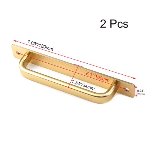 Pastlla 2Pcs Barn Door Handle Kitchen Cabinet Drawer Handle Sliding Barn Door Pull Aluminum Alloy Flush Flat Base Cabinet Pull Door Panel Pull (6.3" Hole Center, Gold)