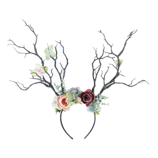 XIDAJIE Deer Antler Flower Crown Headbands Halloween Chritmas Long Antler Flower Branches Headband Props Horns Headpieces Hair Band Photo Shoot Forest Goddess Headdress Headwear, Navy