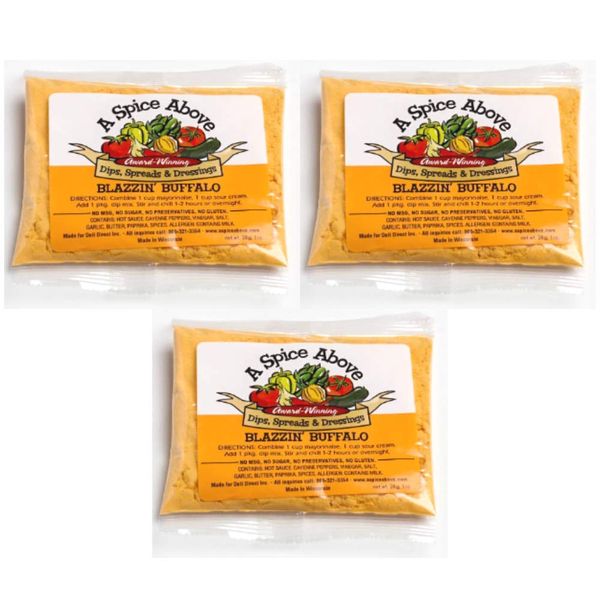 A Spice Above Dips, Spreads, and Dressing Mixed Seasonings Party Packets, 3 Pack (Blazzin' Buffalo)