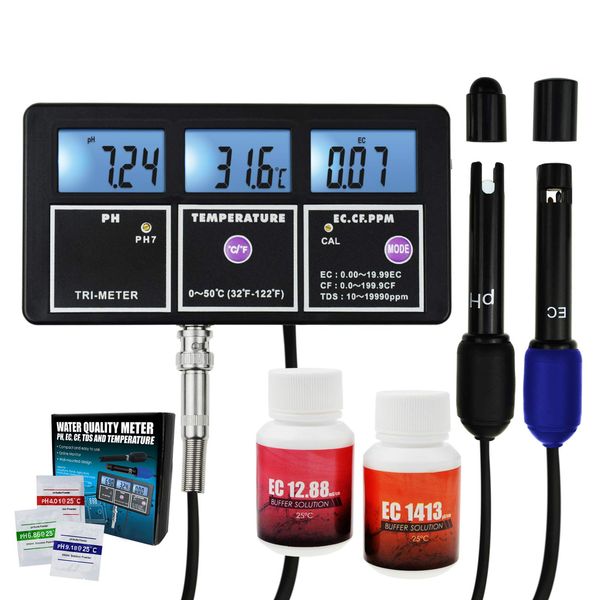Multiparameter PH/EC/CF/TDS/Water Quality Tester Temperature Tool for Aquariums, Hydroponics, Laboratory Tool