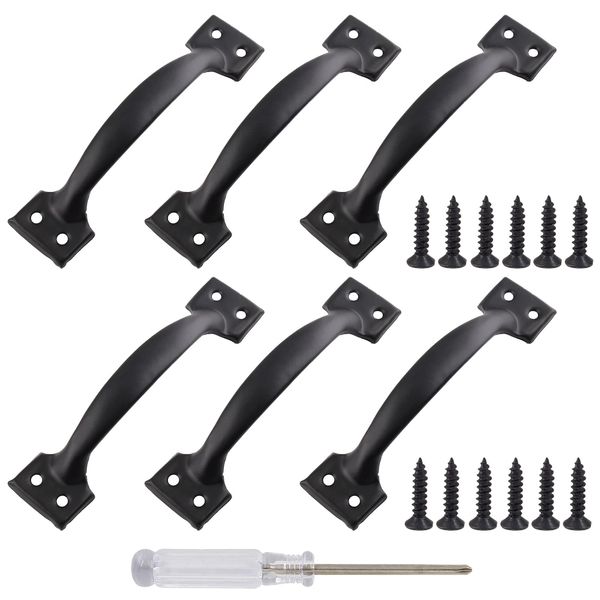 Kyuionty 6 Pcs 6" Metal Gate Pull Handles, Bow Gate Handle Screen Door Pull, Vintage Barn Door Handles (Black)