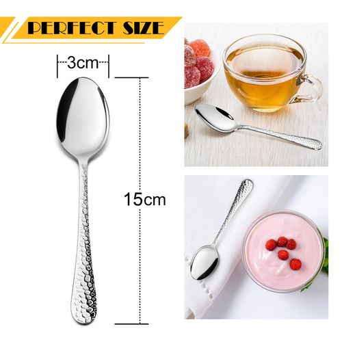 HaWare Teaspoons Set of 12, Stainless Steel Hammered Coffee Spoon, Small Dessert Spoons for Home, Restaurant, Kitchen, Round Edge & Mirror Polished, Dishwasher Safe (15cm)