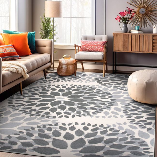 Rugshop Area Rug Modern Floral Circles Carpet Rugs for Living Room 8x10 Gray Rug