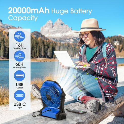 Portable Fan Rechargeable, Cordless Battery Powered Fan with LED Lantern 20000mAh, USB C Battery Operated for Travel Bedroom Home Camping Tent Office Beach Desk Picnic Barbecue Fishing Table