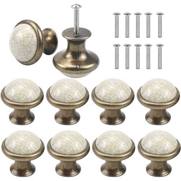 AvoDovA 10PCS Vintage Cabinet Knobs, 33MM Ceramic Knobs, Vintage Shabby Chic Round Drawer Knobs, Kitchen Cabinet Cupboard Drawer Door Knobs Pull Handles for Chest of Drawers Kitchen Cabinet Cupboards