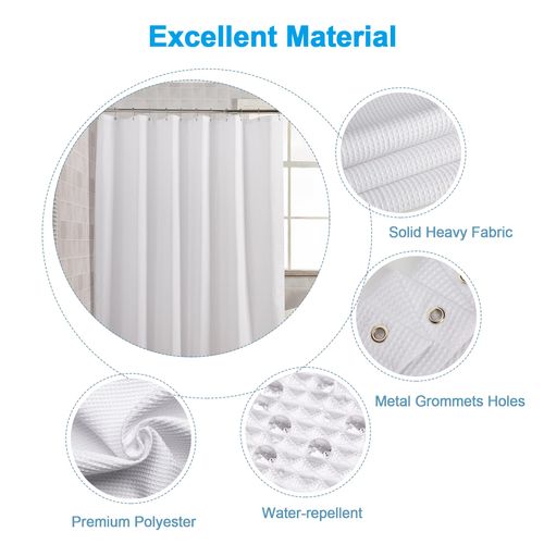 AmazerBath Waffle Shower Curtain White, Stall Shower Curtain 48 x 72 Inches, Fabric Curtain Heavy Duty 240GSM, Hotel Quality Bathroom Curtains