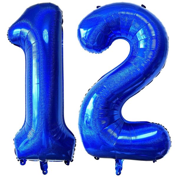 Blue 12 Number Balloons 40 Inch Giant Laser Navy Blue 12 Helium Balloons for 12th Boys Birthday Party Supplies 12th Anniversary Events Decorations