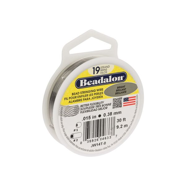 Beadalon 19 Strand Stainless Steel Bead Stringing Wire, 015 in / 0.38 mm, Bright, 30 ft / 9.2 m