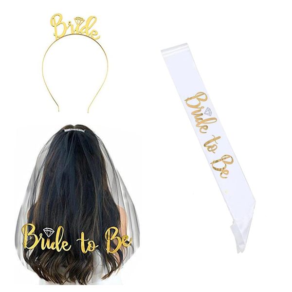 VMila Bachelorette Party Veil - Perfectly Designed for Bride to Be with Stylish Bride to Be Sash, Bridal Shower Tiara, Bridal Sash - Ideal Bride Sash for Bachelorette Party (Gold White)