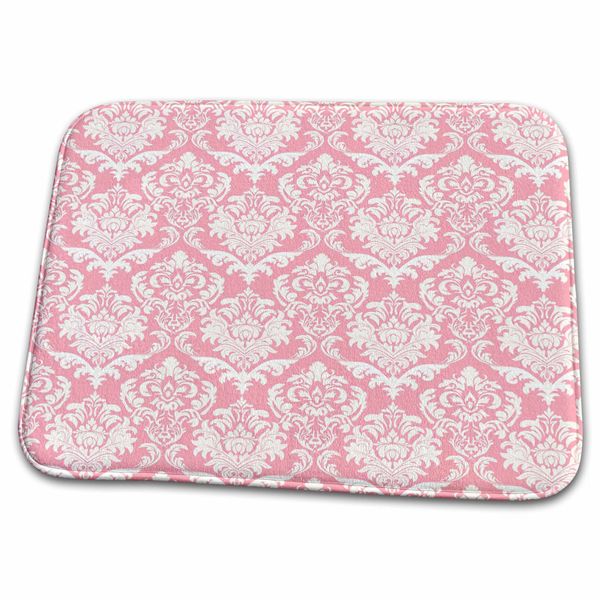 Dish Drying Mat - Pink and Cream Chic Damask retro PS Creations