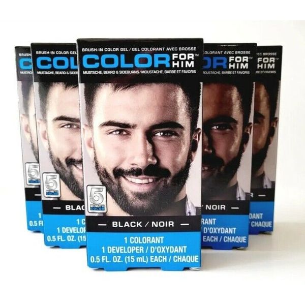 5X Pack COLOR FOR HIM BRUSH IN COLOR GEL BLACK MUSTACHE BEARD SIDEBURNS