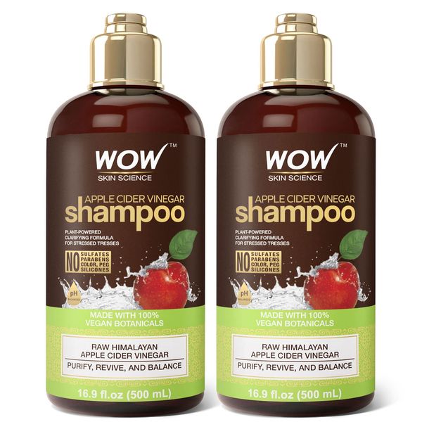 WOW Apple Cider Vinegar Shampoo - Reduce Dandruff, Frizz, Split Ends, For Hair Loss - Clean Scalp & Boost Gloss, Shine - Paraben, Sulfate Free - All Hair Types 16.9 Fl Oz (Pack of 2)