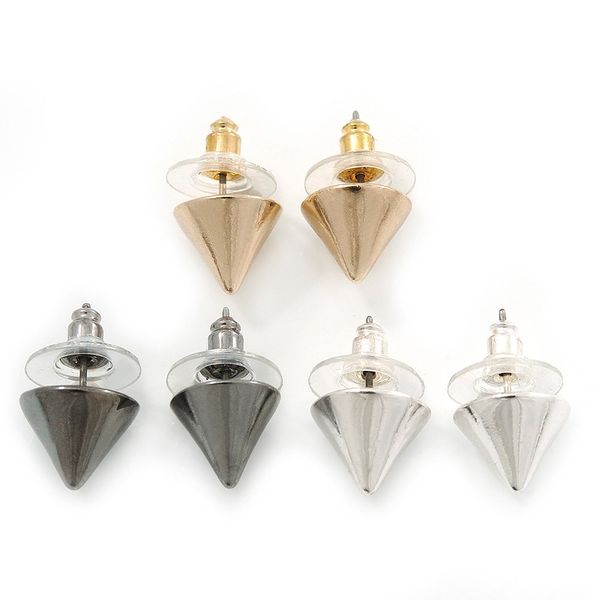 3 Pairs Gold/Silver/Black Stud Earring Set - 10mm Diameter