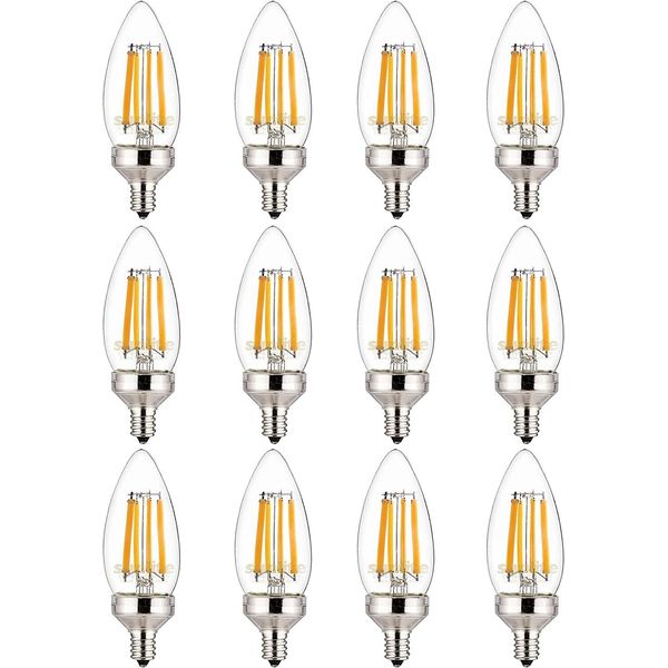 Sunlite LED Edison B11 Torpedo Tip, 8.8Watts, E12 Base, 2700K-Warm White 12-Pack