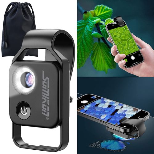 Somikon Mobile Phone Microscope: Microscope Accessory Lens for Smartphones, 200x Magnification, 6 LEDs (Smartphone Magnifier, Pocket Microscope, iPad Holder)
