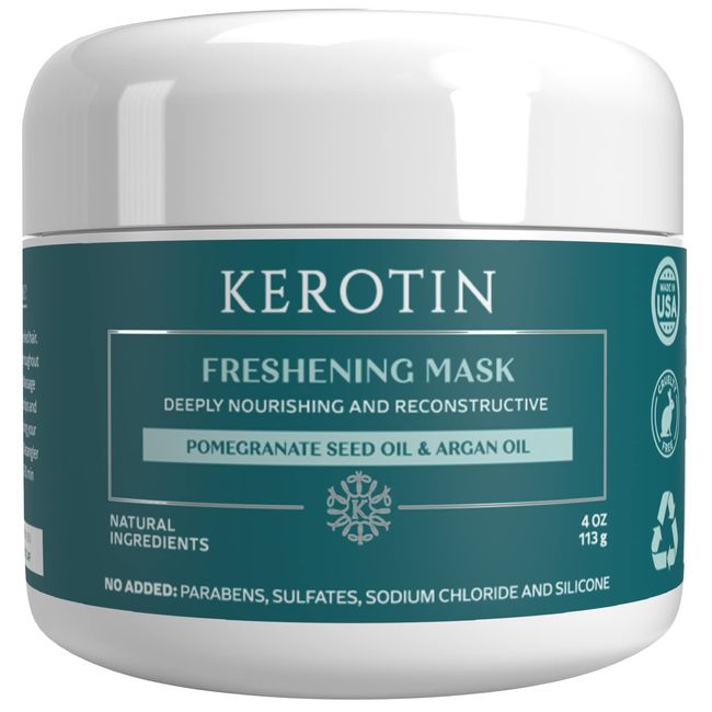 Keratin Freshening Mask-Natural Keratin Freshening Repairing Treatment for Dry & Damaged Hair - Deep Conditioning with Argan Oil. No Parabens or Sulfate - Silicone Free- Curly Safe Mask.