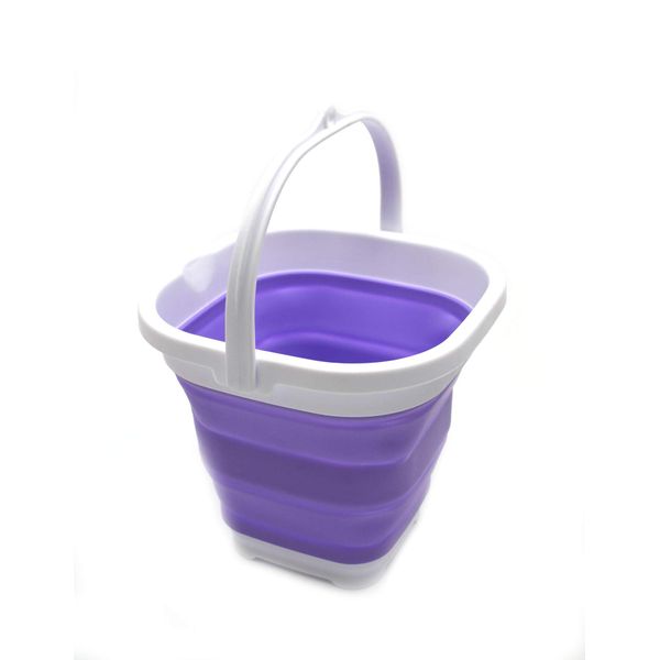 SAMMART 2.6L (0.68 Gallon) Super Mini Sqare Collapsible Plastic Bucket - Foldable Square Tub - Portable Fishing Water Pail - Space Saving Outdoor Waterpot (1, Lt. Purple)