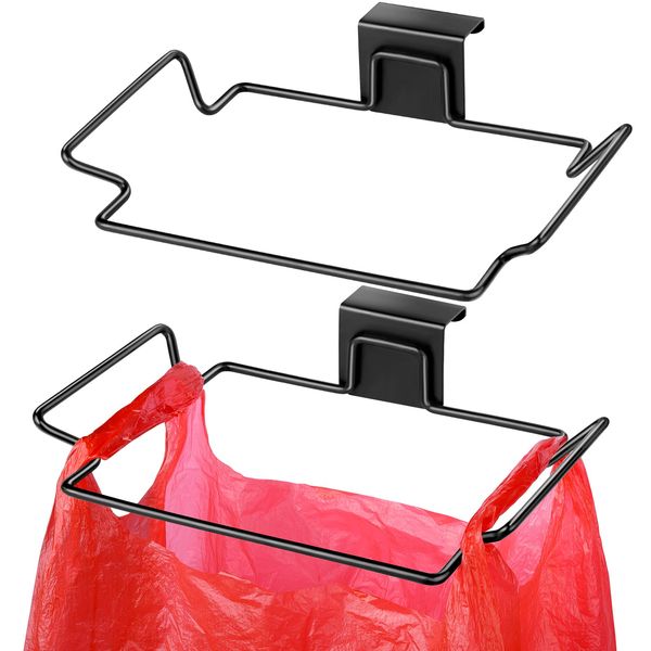 Trash Bag Holder, HNYYZL 2 Pack Trash Bag Holder for Cabinet Door and Cupboards, Stainless Steel, Black, Plastic Bag Holder under Sink, Use for Kitchen, Bathroom, Camper, Rv