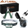 Flissa 3PCS Waterproof LED Headlamp & Windproof Lighters 12 in 1 Multitool Plier