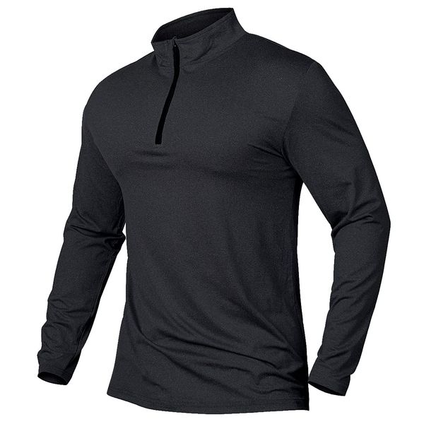 MANSDOUR Men's Active Sports Shirt 1/4 Zip Performance Long Sleeve Workout Running T Shirt Pullover Tops Black