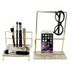 2pc Set Phone Tablet Makeup Brush Organizer Set Terrazzo Marble Tray Gold Frame