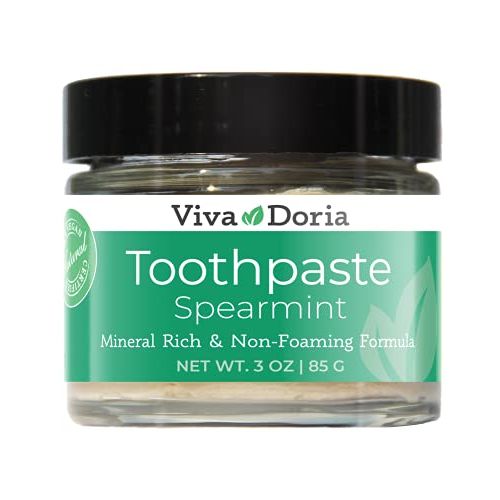 Viva Doria Fluoride Free Natural Mineralizing Toothpaste - Spearmint (3 oz Glass jar)