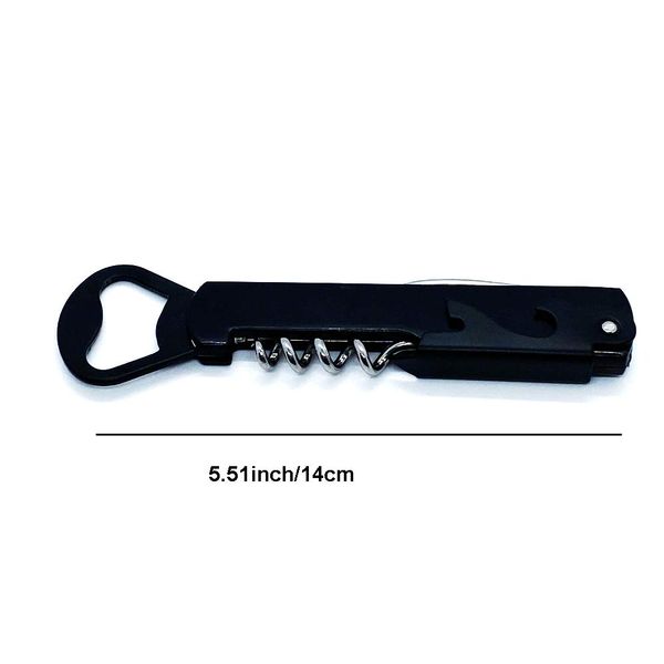 IKAAR Corkscrew Multifunctional 4 in 1 Can Opener Wine Bottle Opener Stainless Steel Beer Bottle Opener and Foil Cutter Kitchen Drinking Bar Tools Black