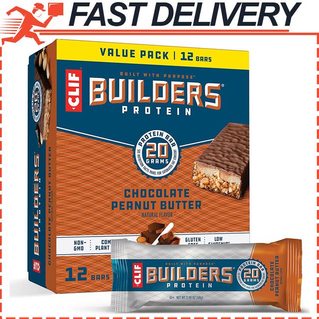 12-Pack CLIF BUILDERS Protein Bars Chocolate Peanut Butter Gluten Free 2.4oz